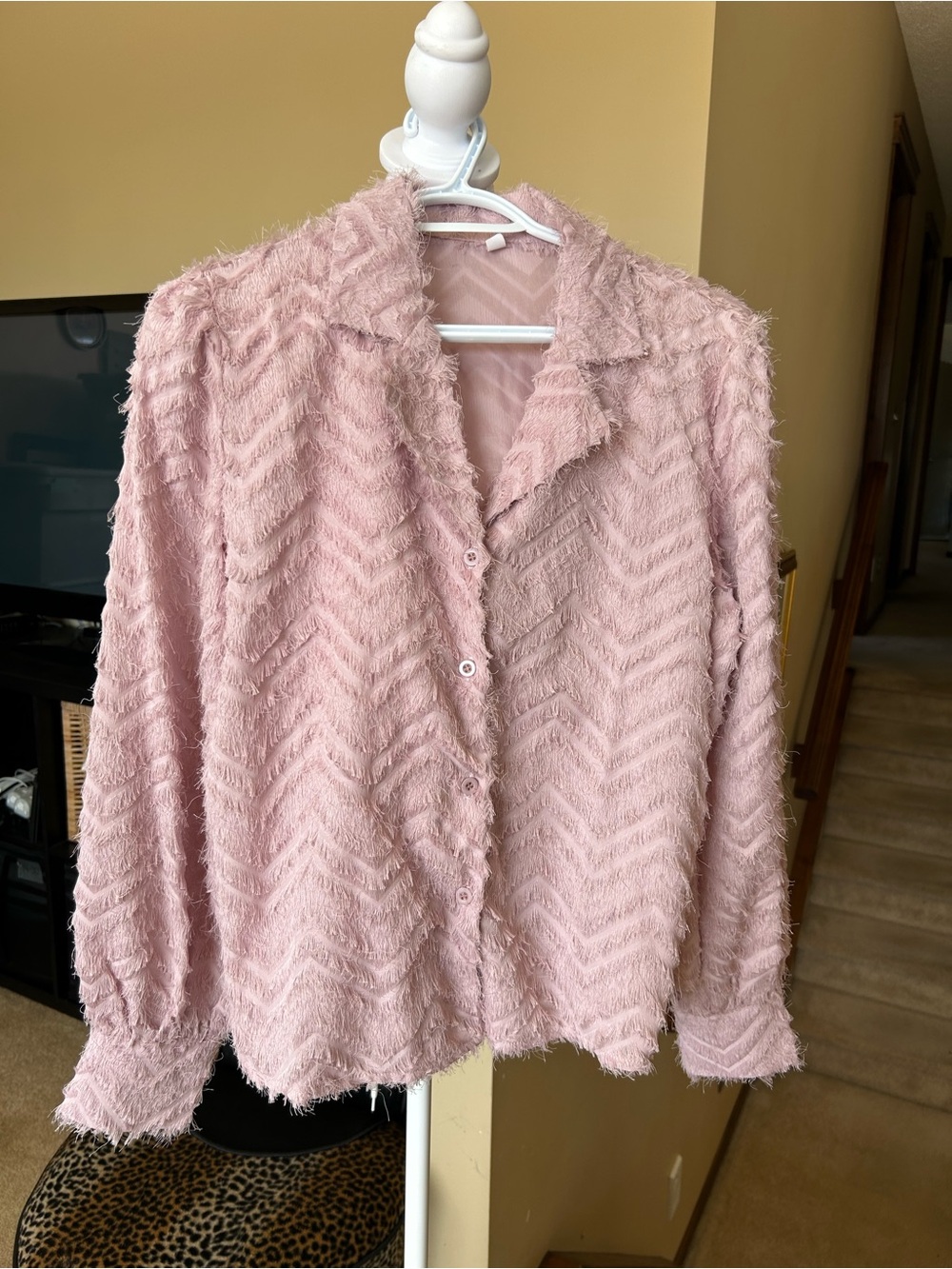 Textured Pink Button-Up Shirt